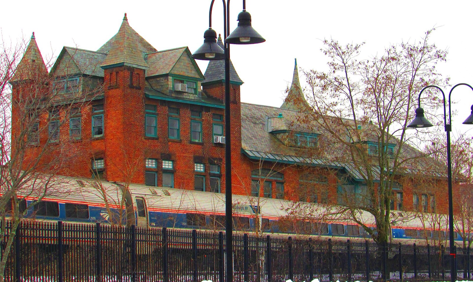 Amtrak Amfleet passenger cars at the Plattsburgh, New York train station