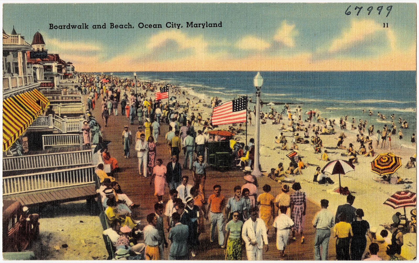 Boardwalk and beach at Ocean City, Maryland, seen from above